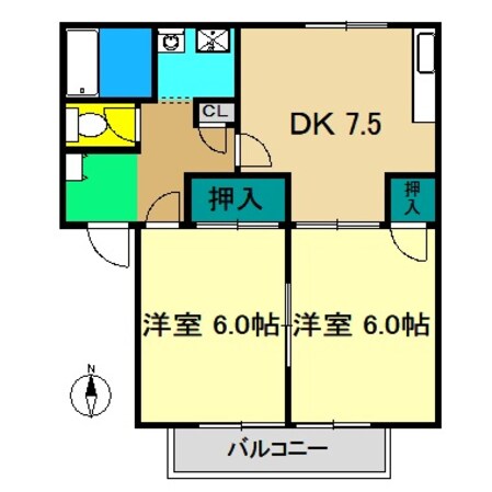 ハイツ北小松 1の物件間取画像